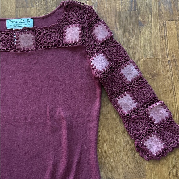 Joseph A. Granny Square Crochet Top, Boho-Chic Retro Y2K Style, Burgundy, Size L - Picture 7 of 9
